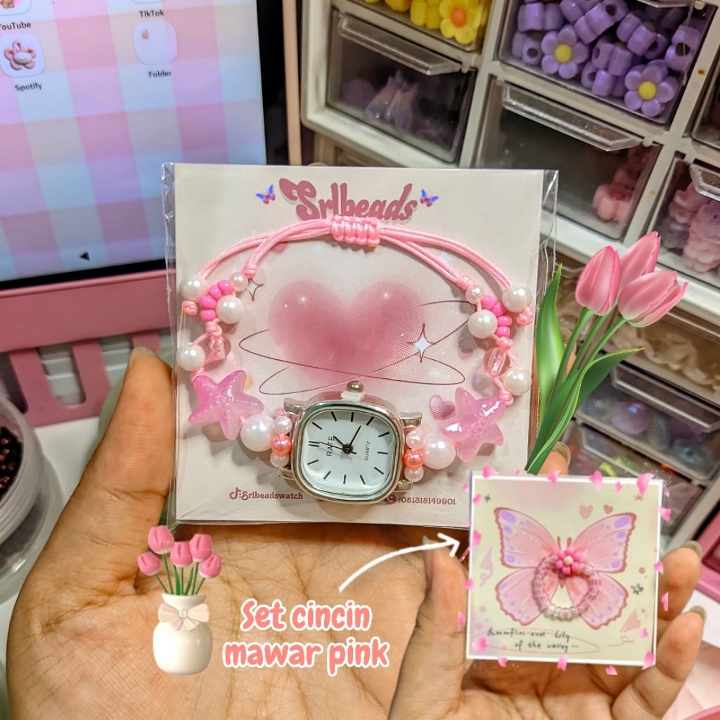 Jam tangan manik set cincin