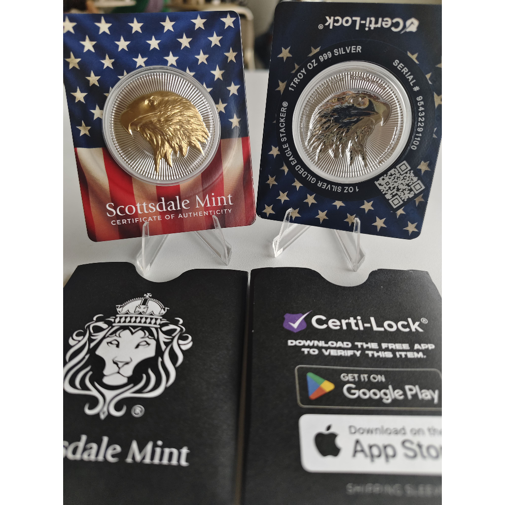 Koin Perak Murni Berlapis Emas Scottsdale Mint Burung Elang – Silver Coin Scottsdale Mint Eagle Stac