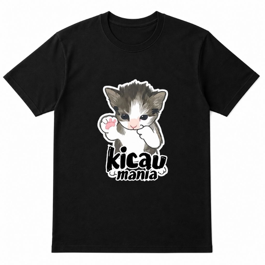 Kaos plesetan Murah-Kiacau Mania-Desain kucing lucu/Kaos Unisex-Nyaman