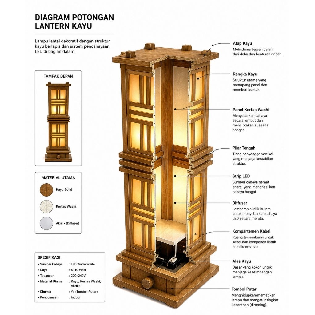 Kap lampu tidur kap lampu duduk minimalis model shoji jepang