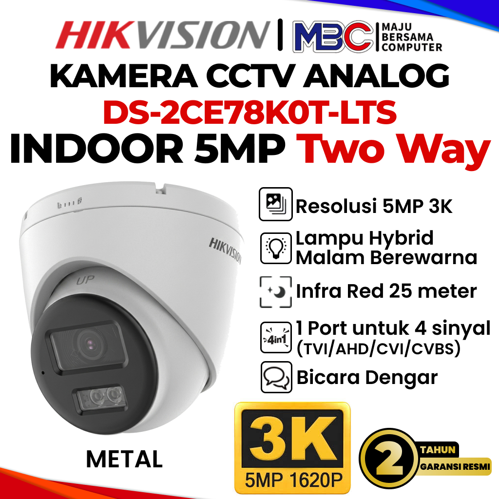 CCTV HikVision 5MP Indoor Colorvu Audio DS-2CE70KF0T-LPFS - CCTV Analog Hik Vision