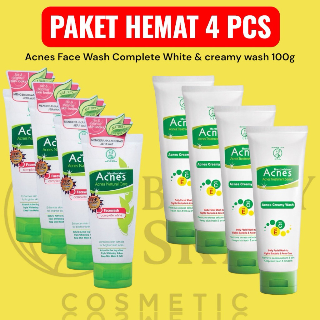 (paket hemat 4 pcs) Acnes Face Wash Complete White & creamy wash 100g