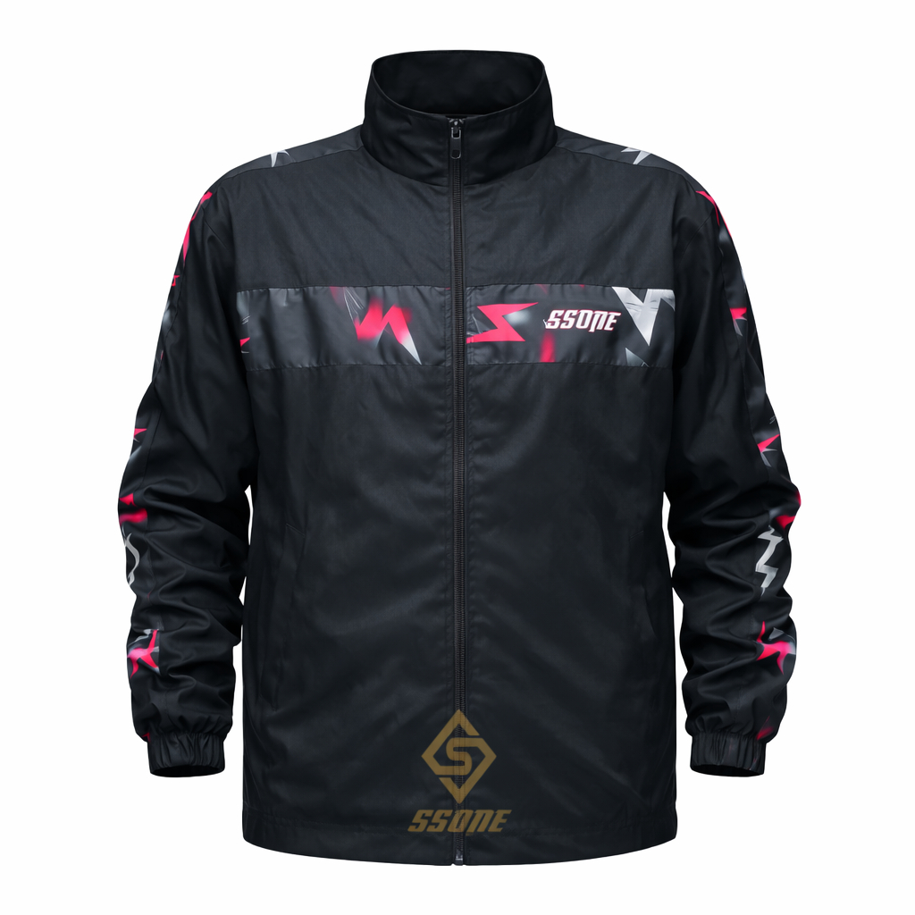 Jaket Tracktop Motif Abstrak Unisex Parasut Black Waterproof Jaket Parasut Tracktop Windbreakers