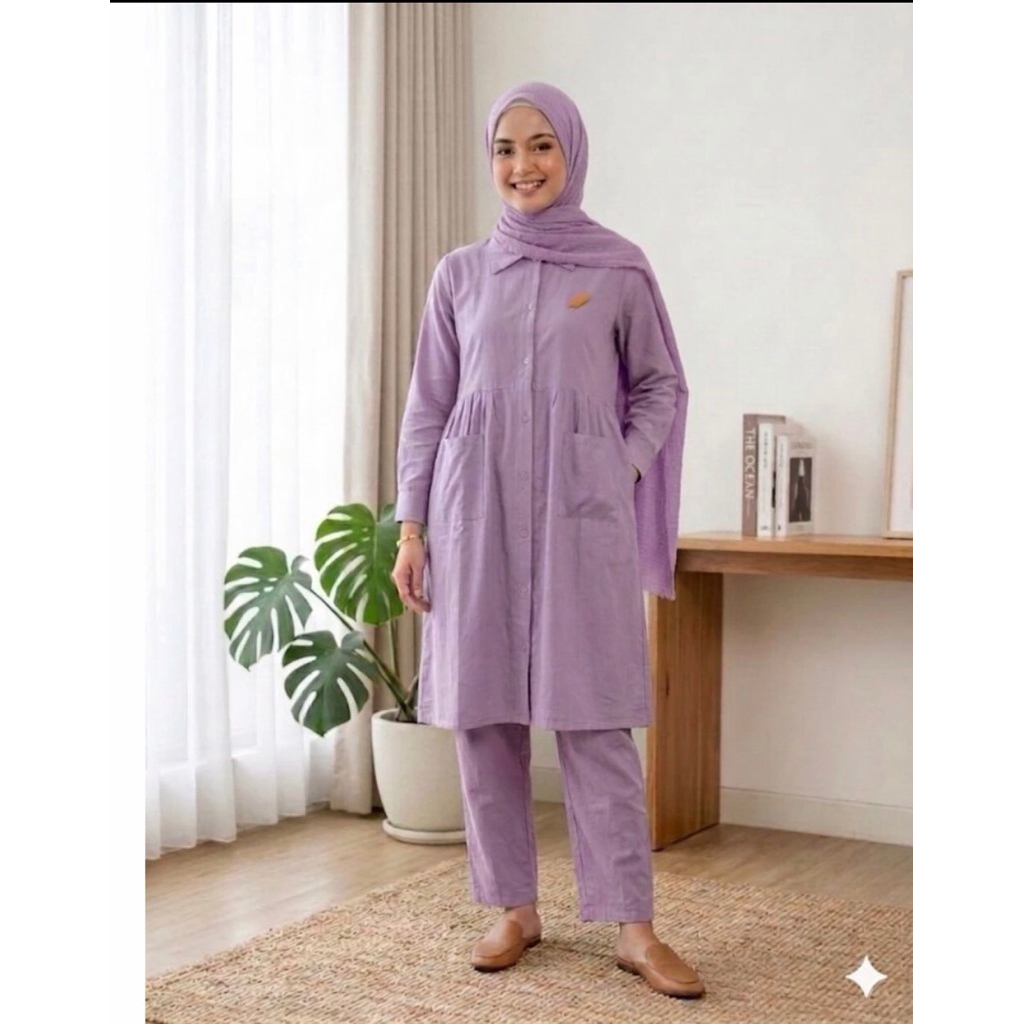 Thalita One set long tunik polos Bahan Rayon twill premium // Setelan celana wanita dewasa Setelan t