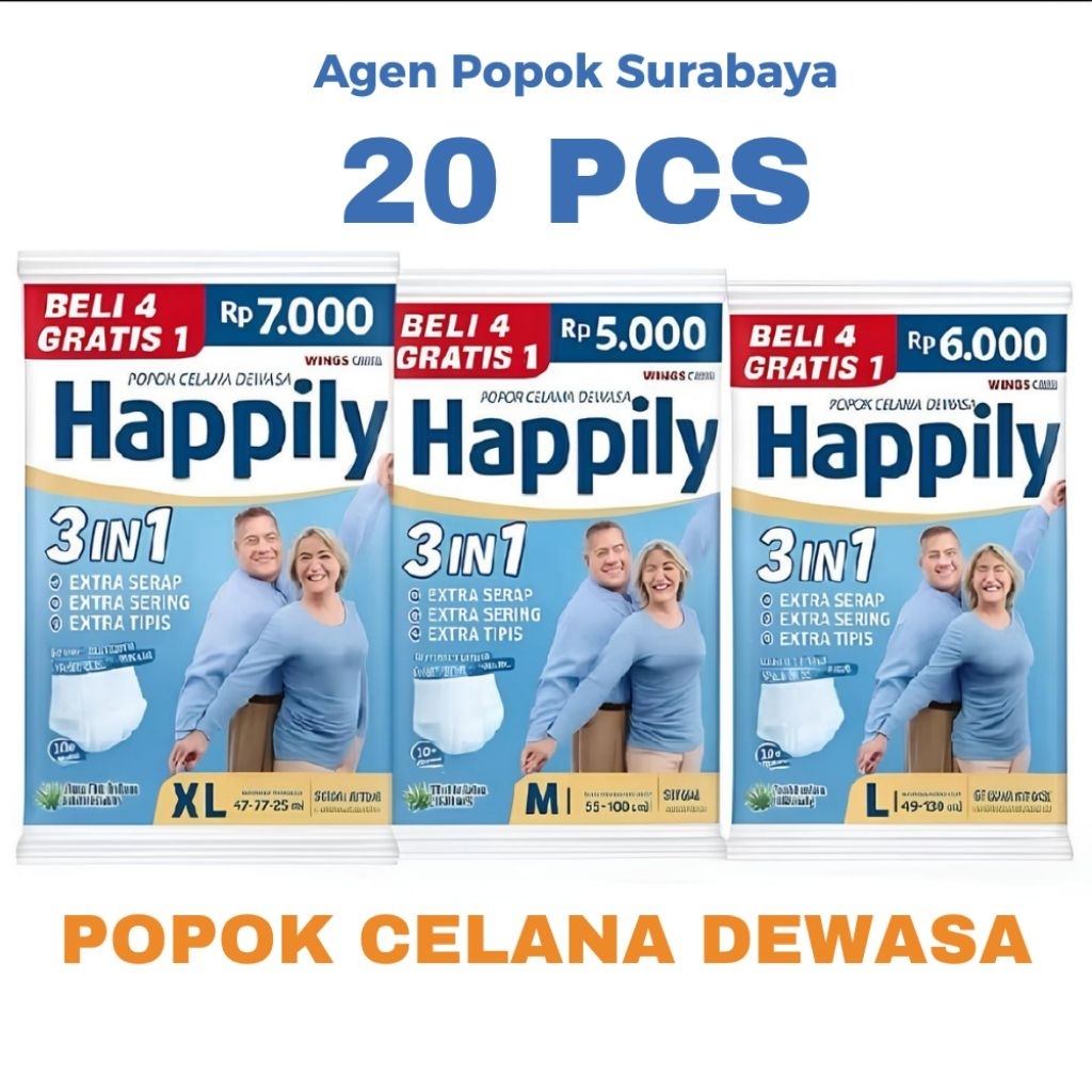 HAPPILY M/L/XL Renceng 20 PCS Popok Dewasa Celana Anti Iritasi Anti Bocor Pempes Lansia Pampers Dewa