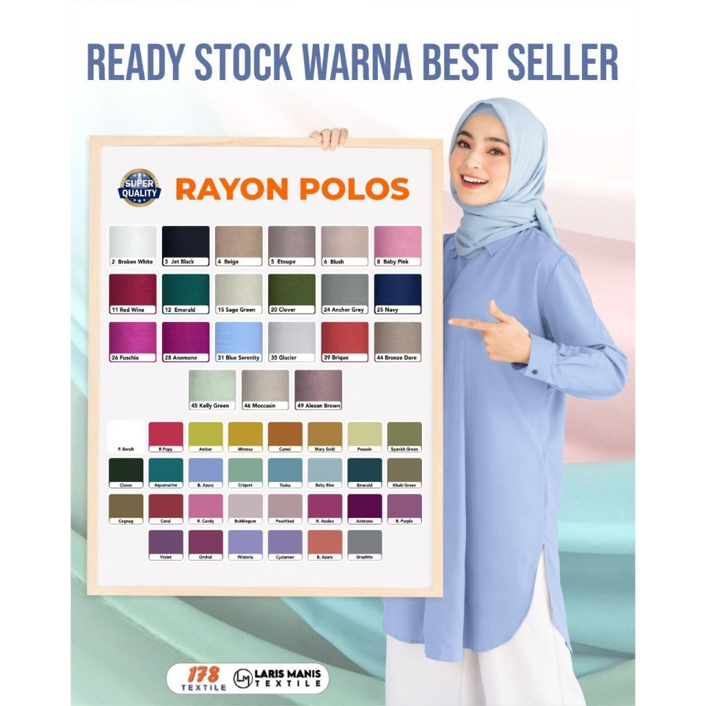 [GROSIR] Kain Rayon Viscose Polos 178 Premium 1 Roll (=+67 Yard) - Bahan Adem Flowy