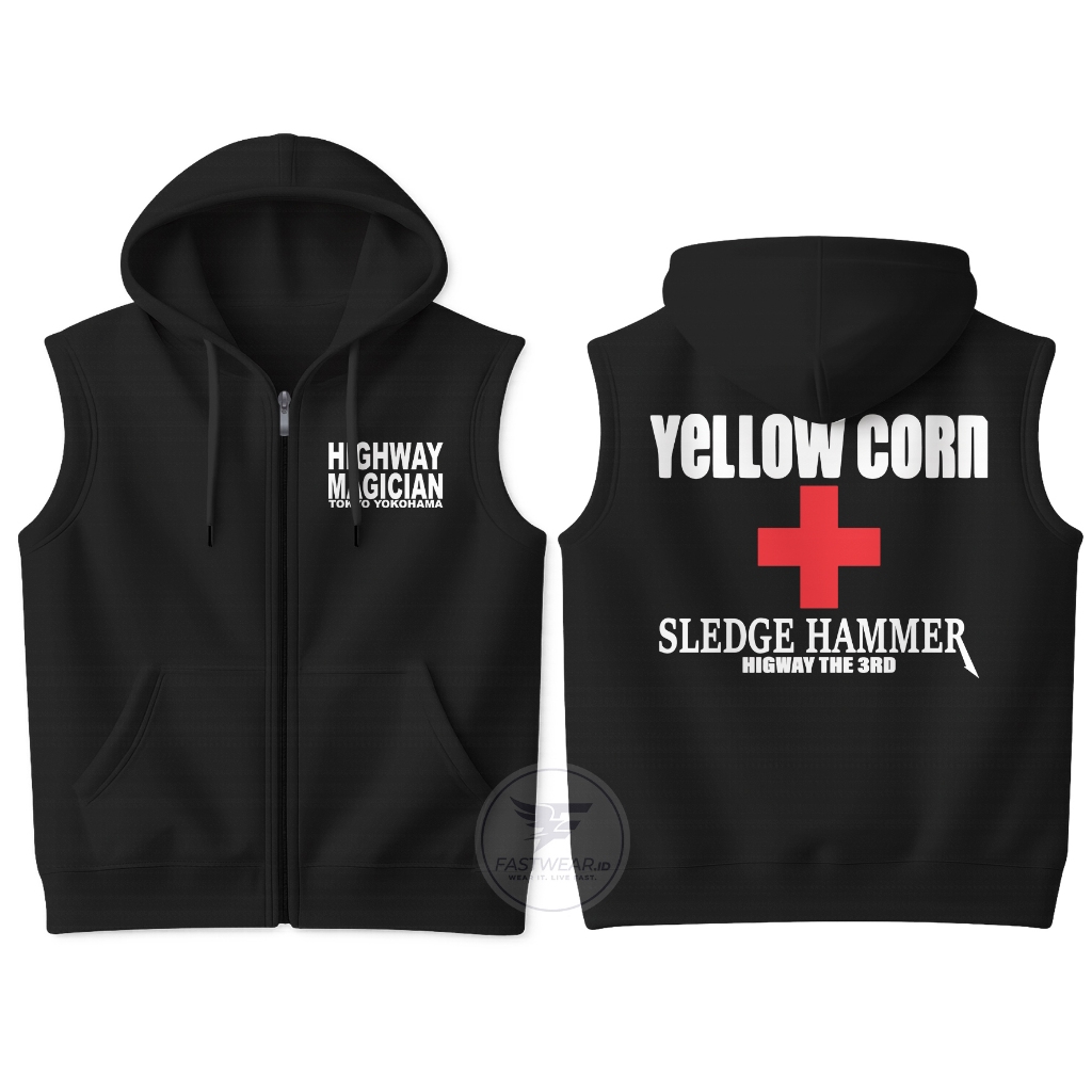 Rompi Vest Hoodie Zipper Yellow Corn Highway Magician Sledge Hammer Cotton Fleece