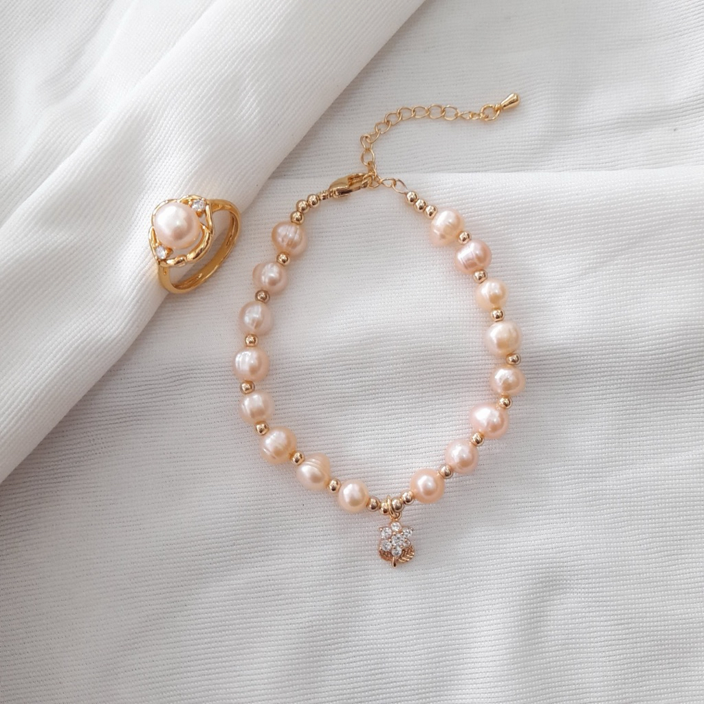 Satu set gelang cincin mutiara tawar asli lombok