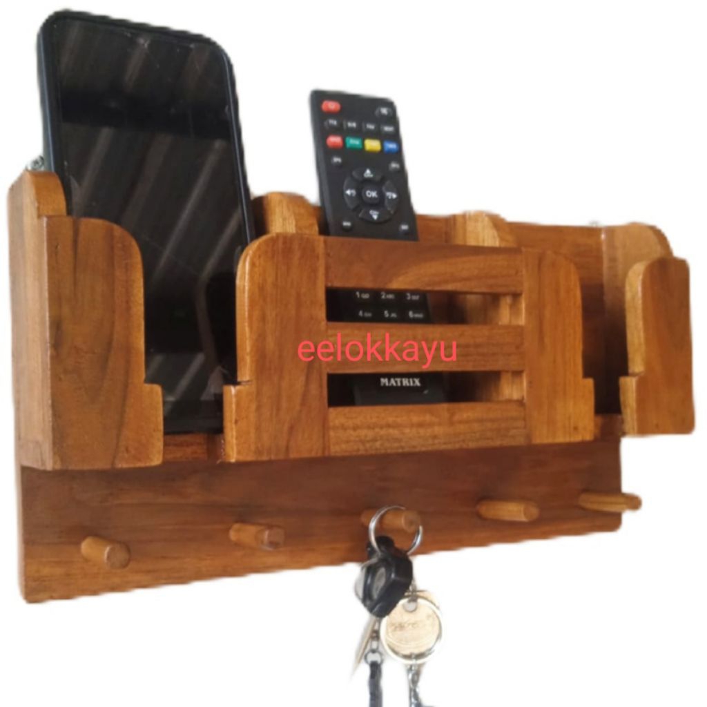 rak dinding tempat case hp dan remote kayu jati