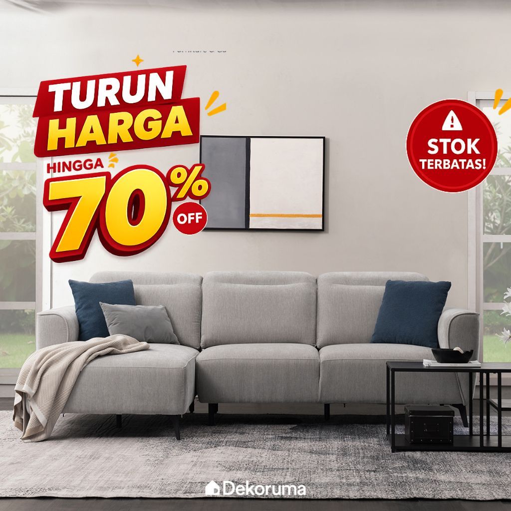 Dekoruma IKEDA Sofa L / Sofa Panjang L / Kain Sofa Ruang Tamu Minimalis - Abu-abu Muda