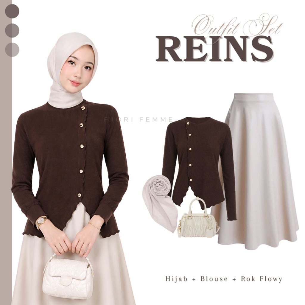 Fiori - Outfit Set 3In 1 Mahogany Outfit Trending (Hijab + Blouse + Rok Flowy) Yearbook Outfit Simpe