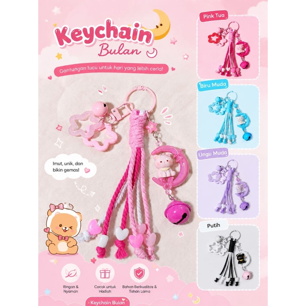 Keychain Bulan Gantungan Kunci Tas Lucu Gantungan Kunci Tali Ganci Bulan
