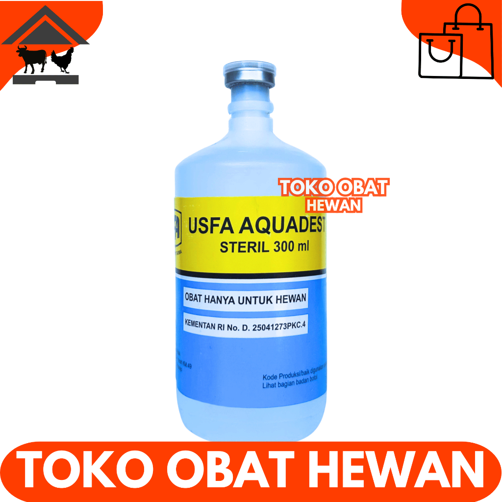 USFA AQUADEST 300ML - Aquades Air Steril Destilated Water untuk Campuran Obat Hewan Ternak