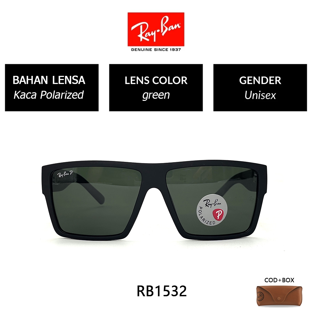 Kacamata Hitam RAY-BAN polarized matte RB1532 pria wanita Black Green Original 100% lensa kaca Sungl