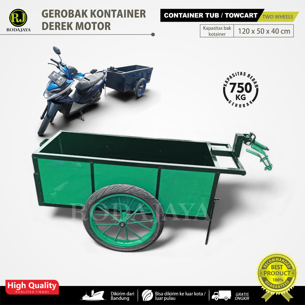 gerobak sampah derek / TOW CART container / Gerobak kontainer derek motor ukuran 120x50x40 cm / cran