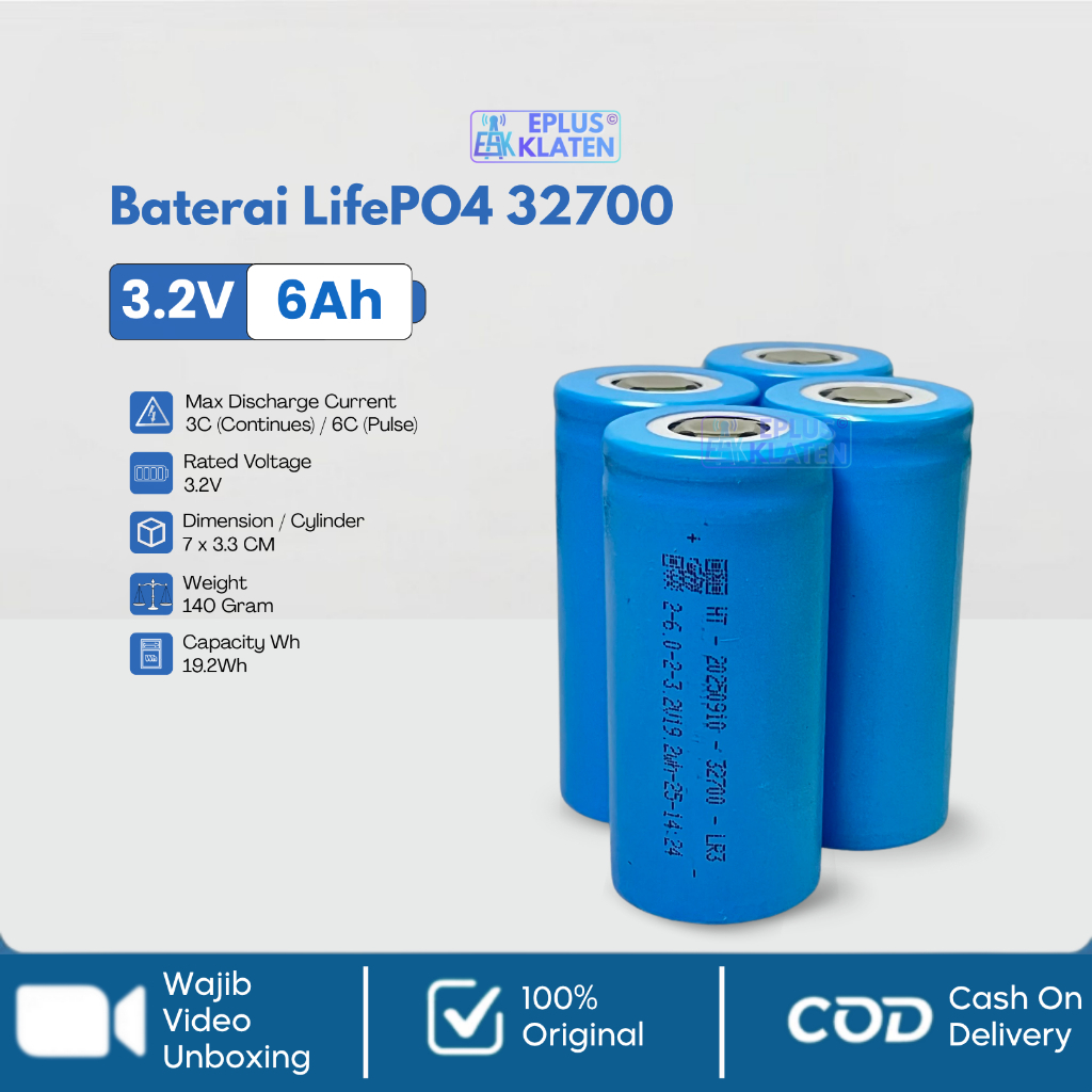 [NEW] LifePO4 Battery 3.2V 6Ah 32700 19.2Wh 6000mAh Sepeda Listrik Accu Aki PLTS UPS Setrum PDC PAC 