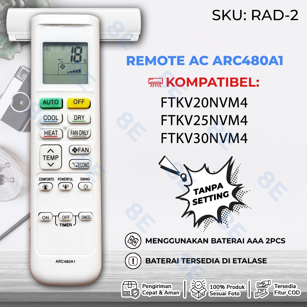 Remote AC 8E Remot AC ARC480A1 FTKV20NVM4 FTKV25NVM4 FTKV30NVM4