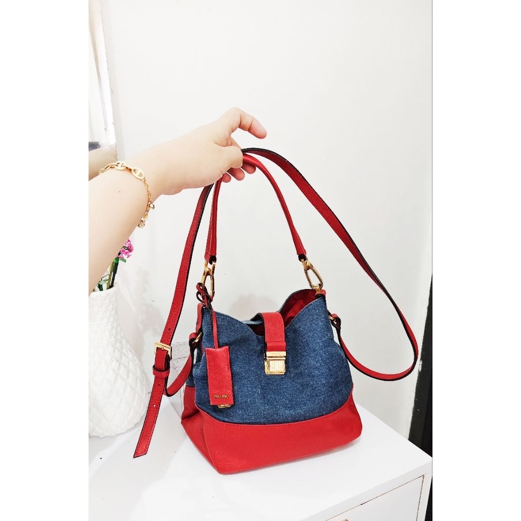 Miu Miu Madras Denim Bucket Bag Rare