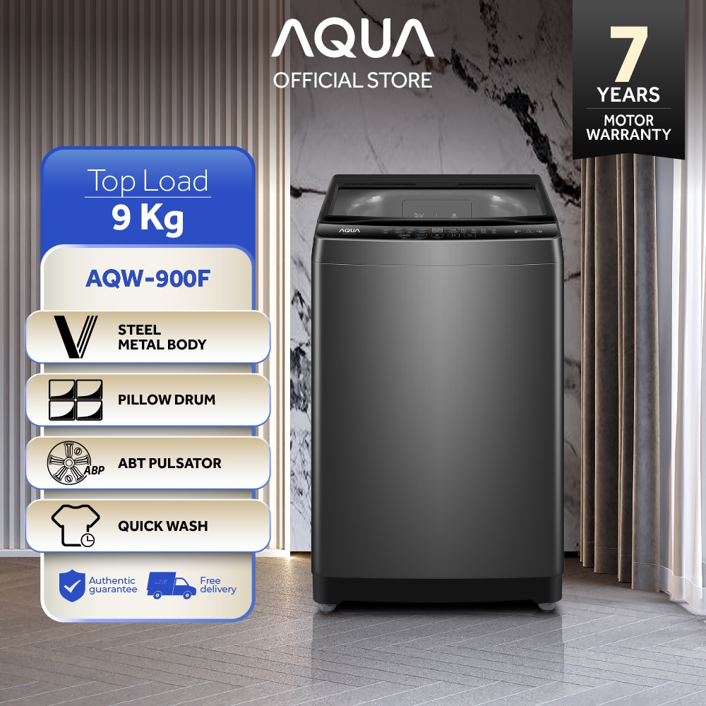 AQUA Mesin Cuci Top Loading 9/8 Kg  AQW-900F / AQW-87DD(BK) Mesin Cuci Top Loading 9 Kg / 8 Kg - V S