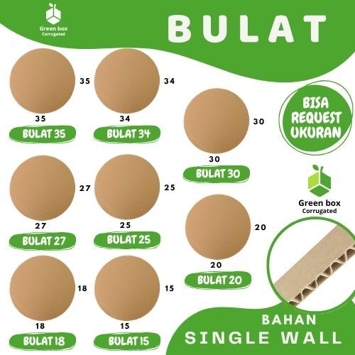 Kardus Bulat 40x40/35x35/34x34/30x30/27x27/25x25/20x20/18x18/15x15/10x10 kardus lembaran Bulat /Shee