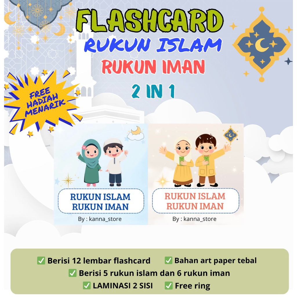 [TERMURAH] FLASHCARD RUKUN ISLAM RUKUN IMAN 2 IN 1 - FLASHCARD RUKUN ISLAM - FLASHCARD RUKUN IMAN