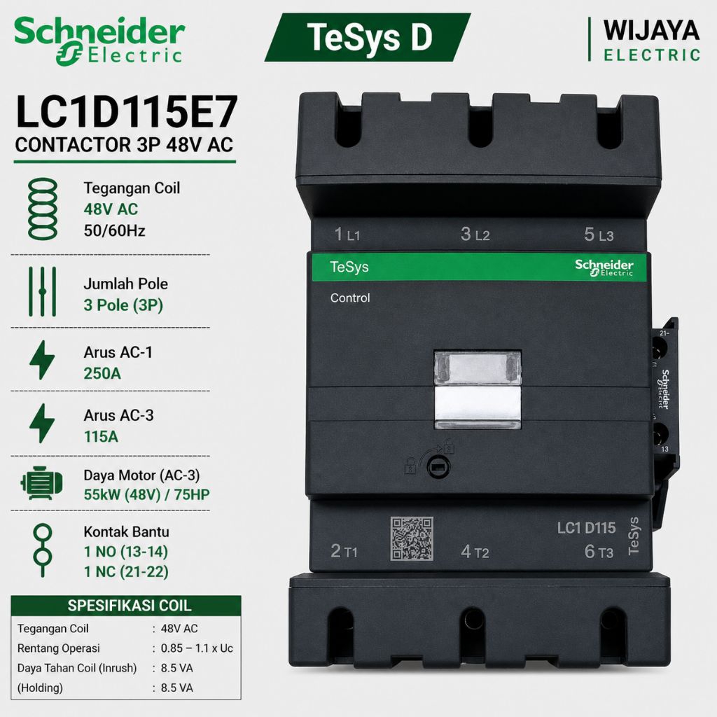 contactor kontaktor Schneider LC1D115E7 LC1D115 48vac 3phase 115a original Schneider