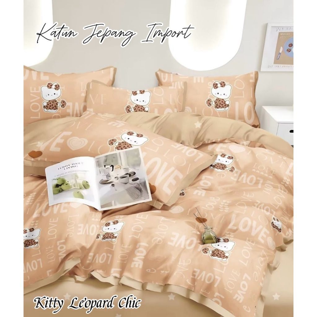 Sprei Set Katun Jepang Original Motif Aesthetic Karakter Polos Anak Perempuan Laki Single Double Bed