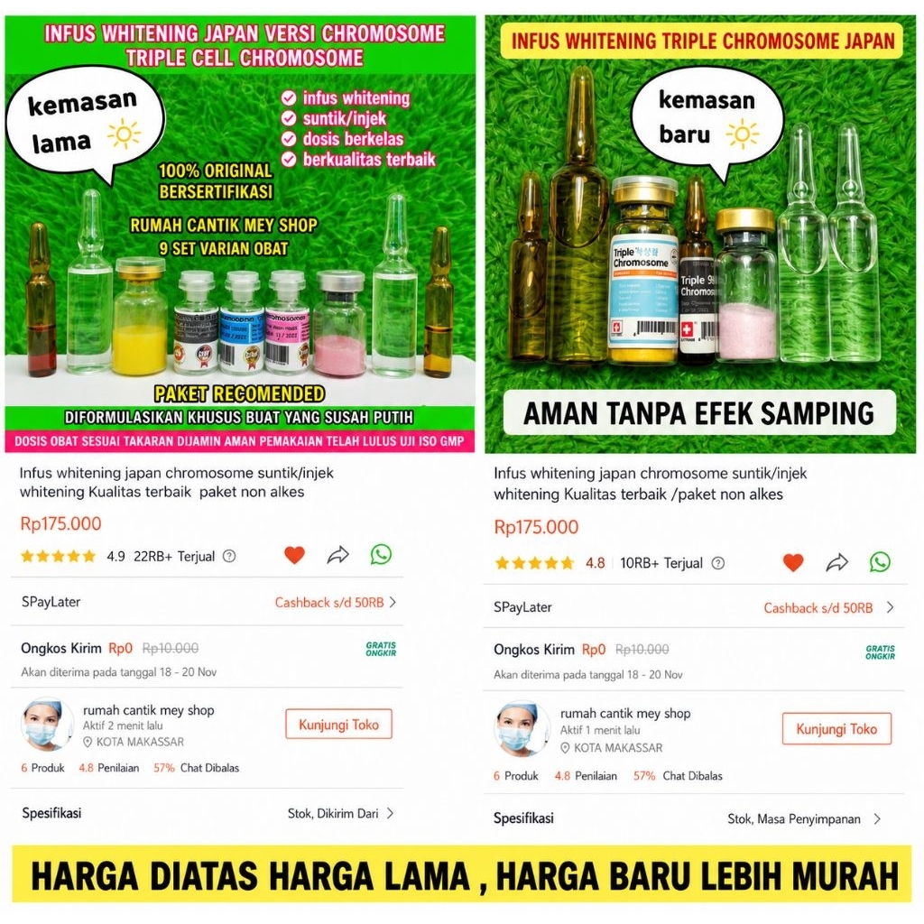 paket untuk 5 kali treatment/5 Minggu whitening Japan triple chromosome booster/jamin original