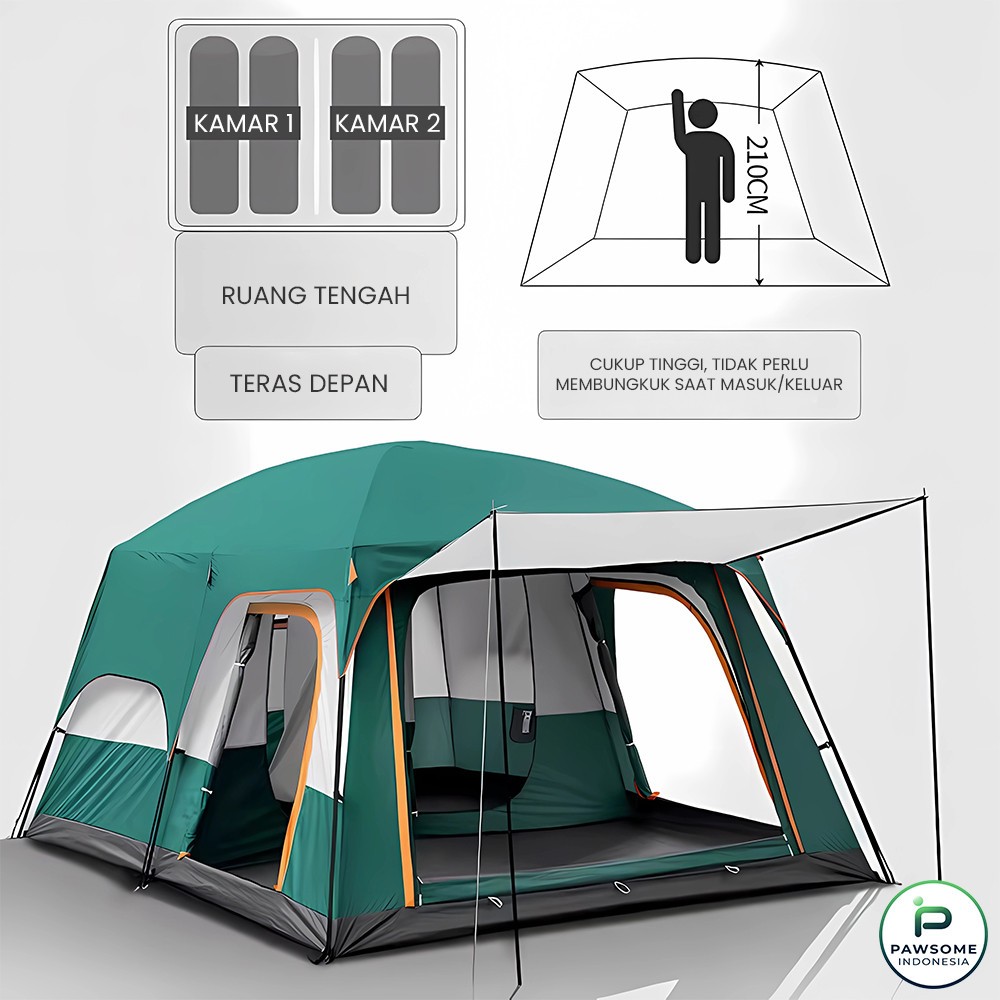 AL Tenda Camping Jumbo 10-13 Orang Tenda Outdoor Ada 2 Ruangan Waterproof Luxury Automat