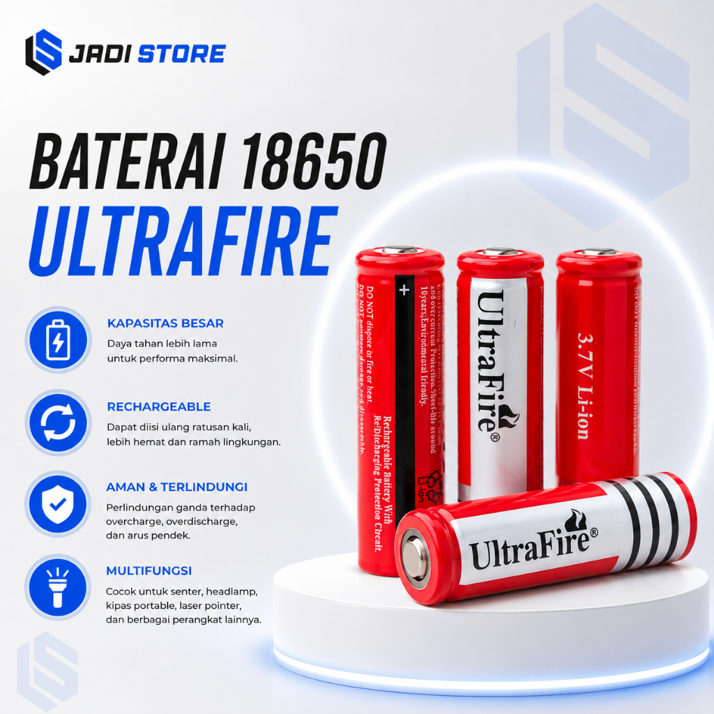 ULTRAFIRE Baterai 18650 Rechargeable Battery 3.7V Li-ion Batre Cas Untuk Senter Swat Police Headlamp