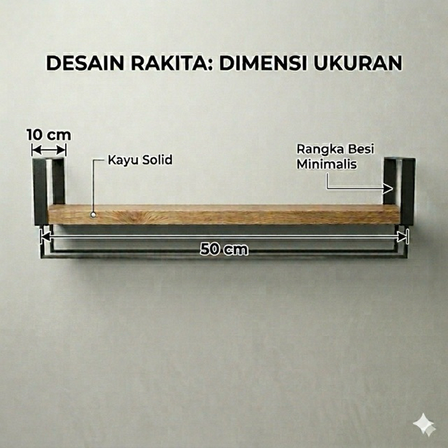 Rakita - Rak Laundry Room Dinding Minimalis Kayu Besi DIY Ambalan Estetik Serbaguna