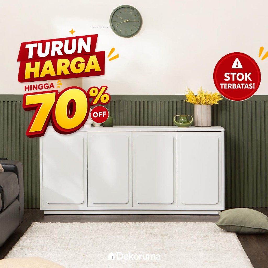 Dekoruma ANKA Credenza Minimalis 160CM / Rak Kabinet Ruang Tamu / Bufet MDF - Putih