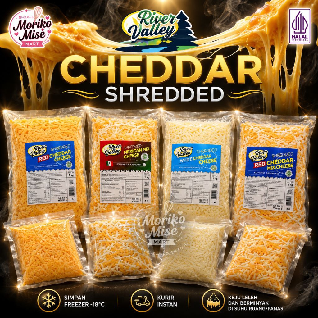 [ RIVER VALLEY Cheddar ] Shredded 1 kg / Red Cheddar / Mexican Cheese / Red Cheddar Mix Cheese / Whi