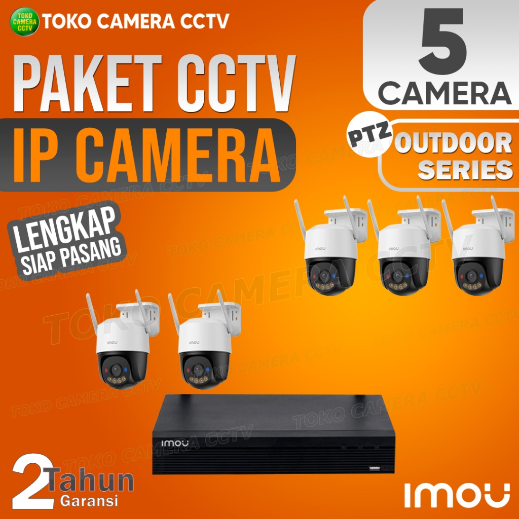 PAKET CCTV IP CAMERA PTZ IMOU 3MP 5MP OUTDOOR 10 CHANNEL 5 KAMERA