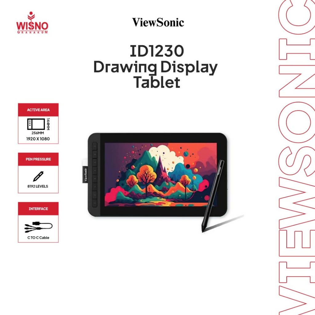 ViewSonic ID1230 Pen Display 12" Drawing Tablet Grafis 8192 Pressure