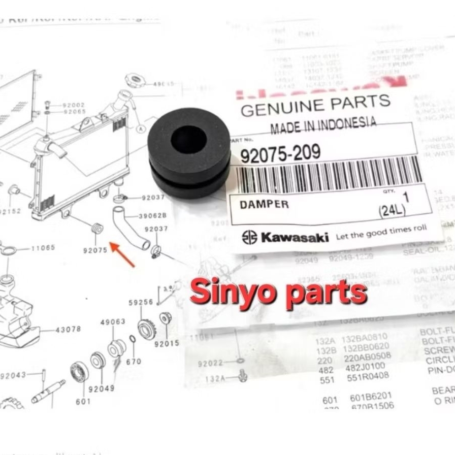 Karet damper Radiator Ninja R RR SS KISS M original kawasaki 92075-209