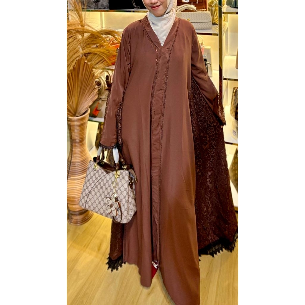 Abaya Premium Coklat Lace Exclusive