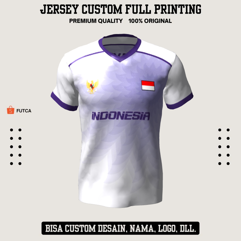Kaos Jersey Futsal Sepakbola Bisa Custom Putih Ungu Motif Geometris 570