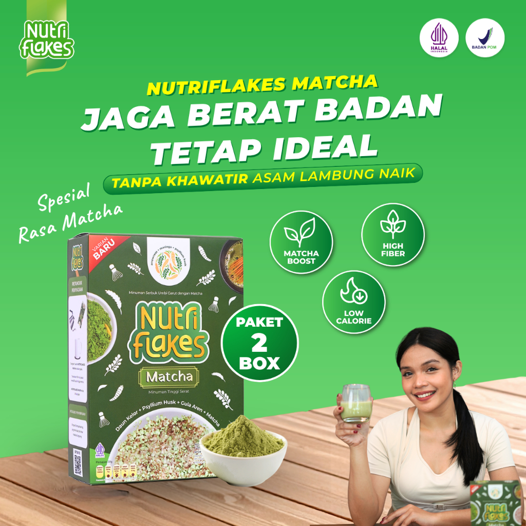 Nutriflakes Matcha Sereal Rendah Kalori untuk DIet Paket 2 Box