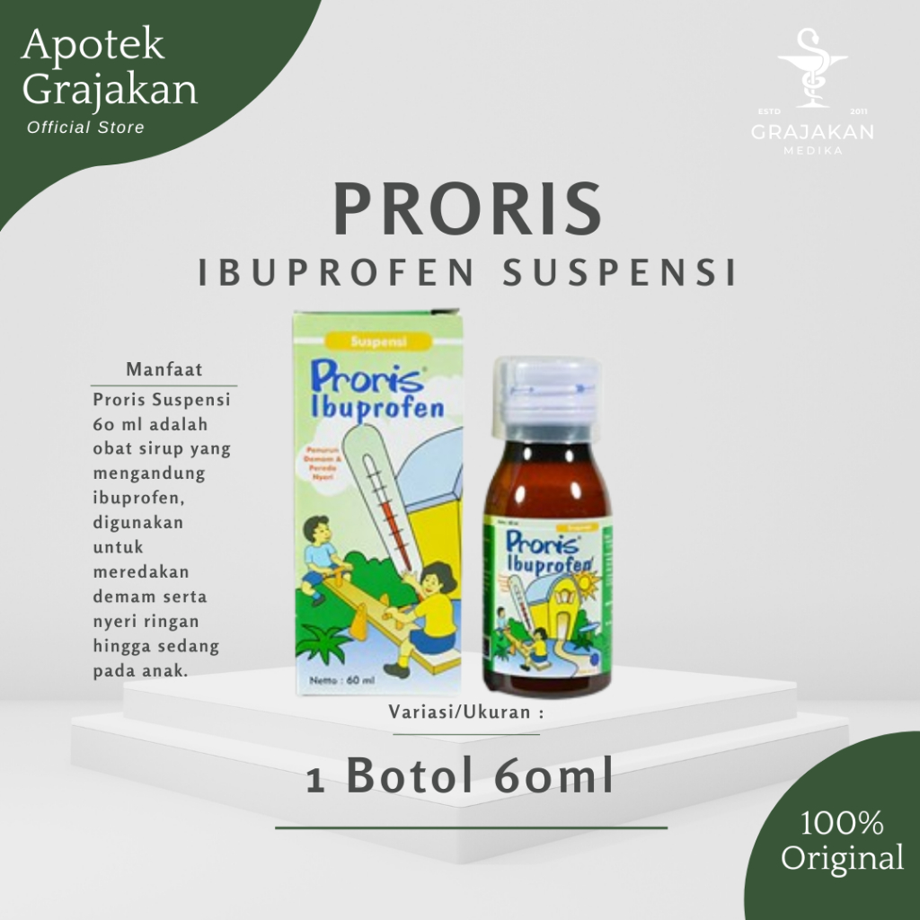 Proris Ibuprofen Suspensi 60ml (Hijau) - Menurunkan Demam Anak