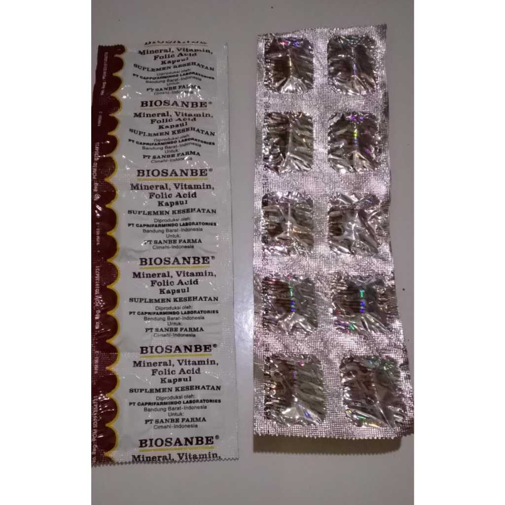 SUPLEMEN KESEHATAN BIOSANBE STRIP 10 KAPSUL MINERAL,VITAMIN,FOLIC ACID