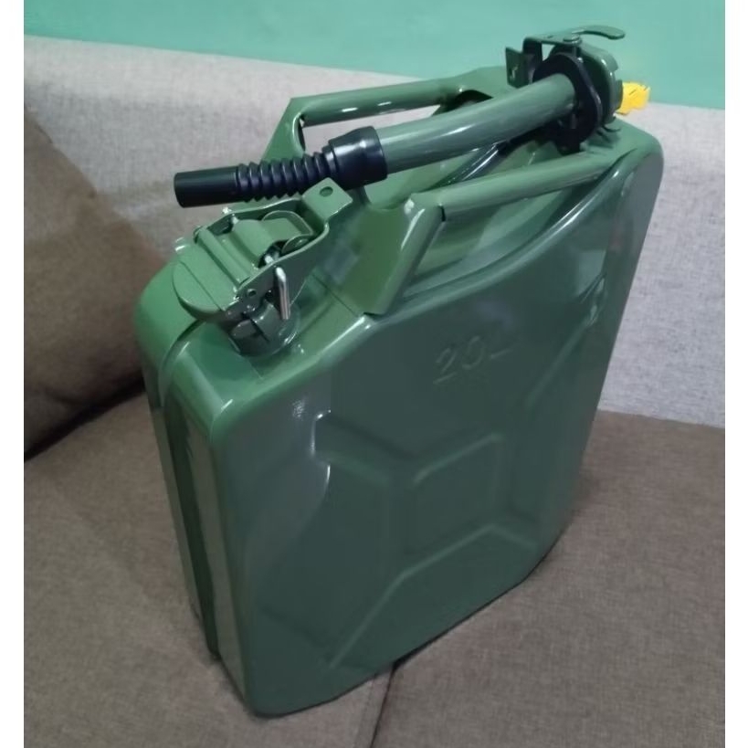 Jerigen Besi 20 Liter + Corong - Model Tutup Klip - Jerigen Offroad