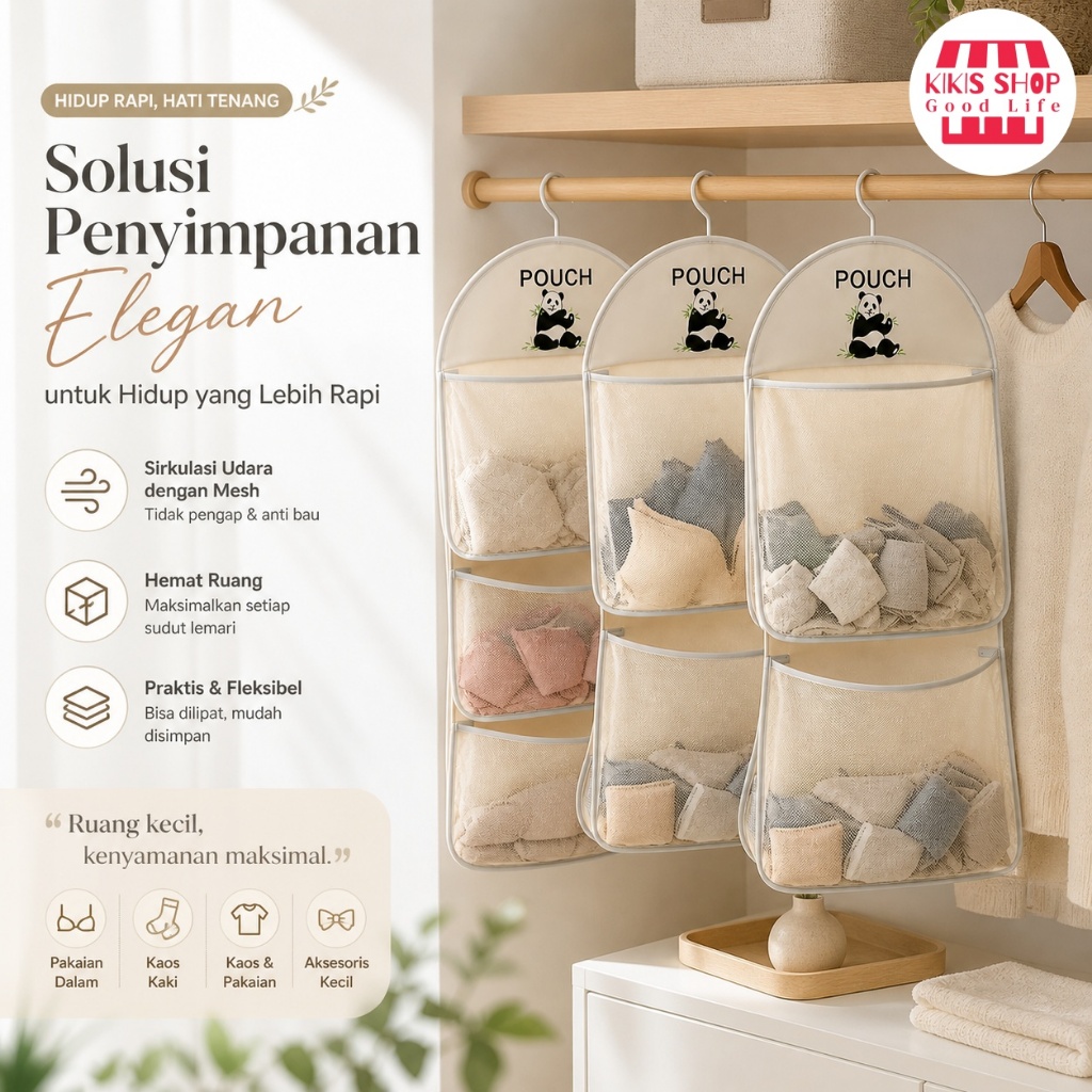 Hanging Organizer Serbaguna untuk Lemari, Rak Penyimpanan Baju Lipat & Gantung, Hemat Tempat untuk K