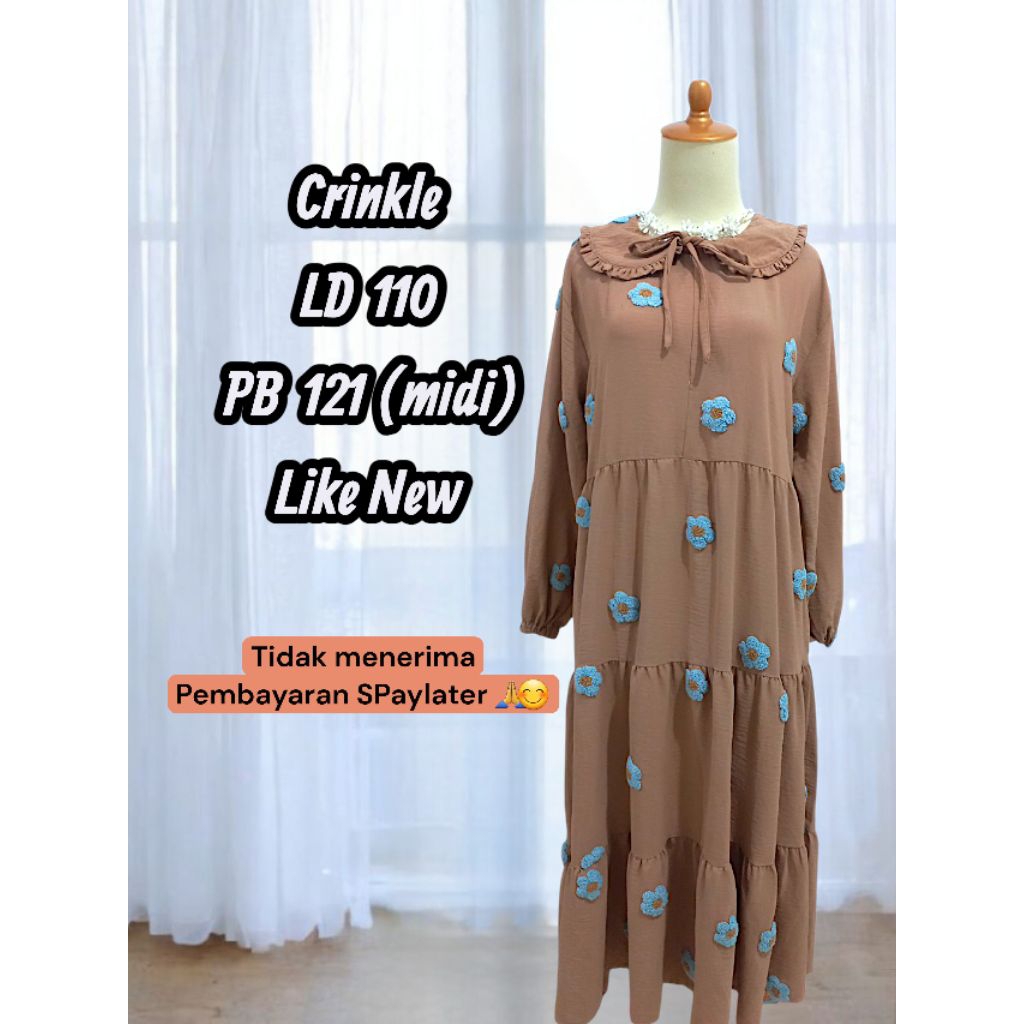 PL Pribadi Gamis Crinkle Pom pom Like New Seperti Baru