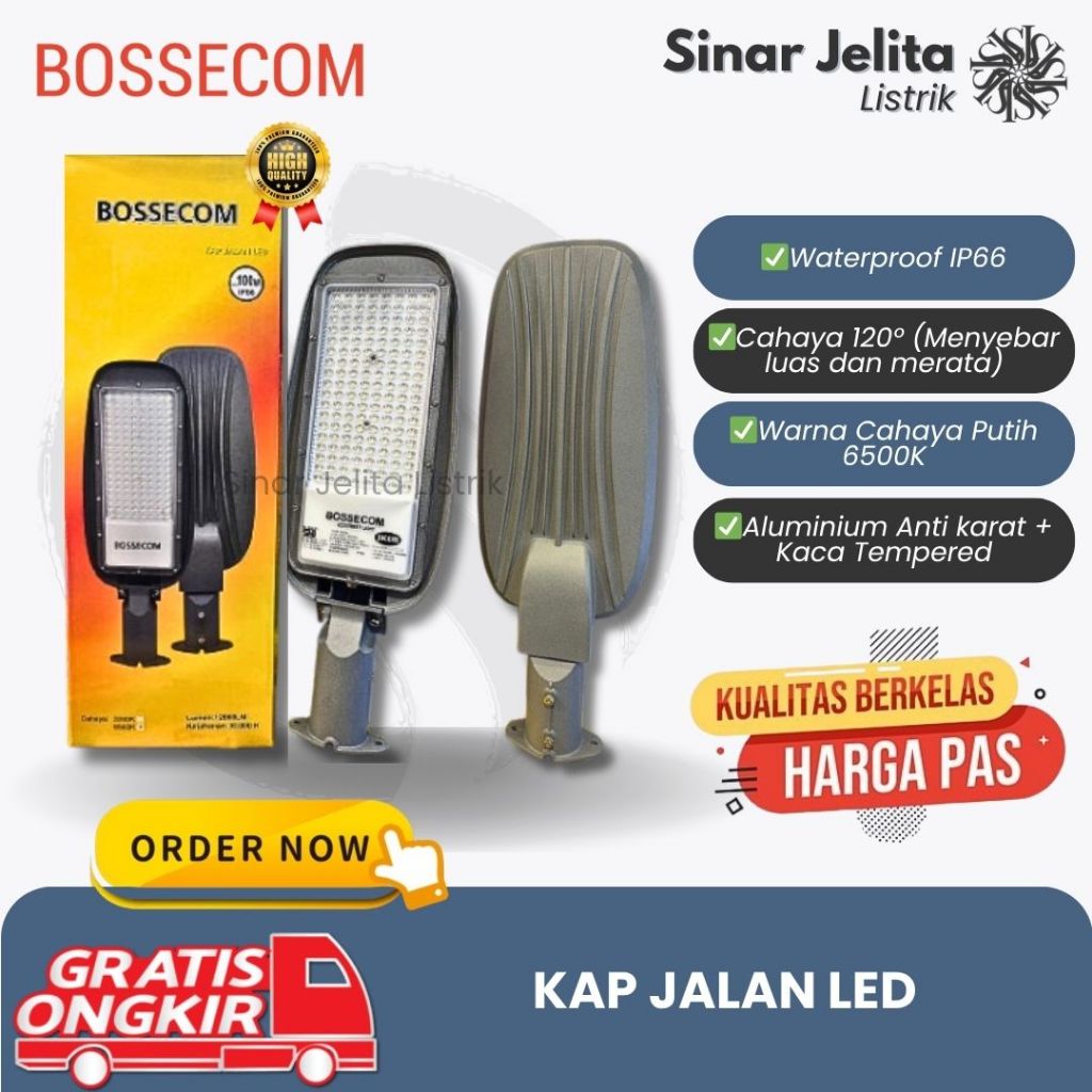 Bossecom Lampu Jalan PJU 100W Cahaya Putih Super Terang Dan Tahan Air Sudah SNI