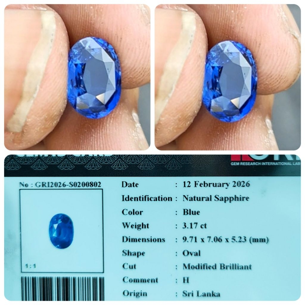 Natural blue sapphire srilanka (H) GRI