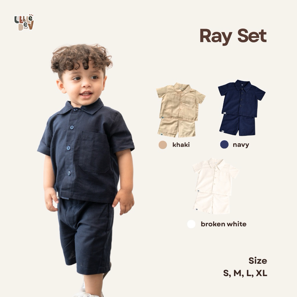 LITTLE DEV - Ray Set Linen - Oneset Anak Laki-laki Celana Pendek Bahan Linen