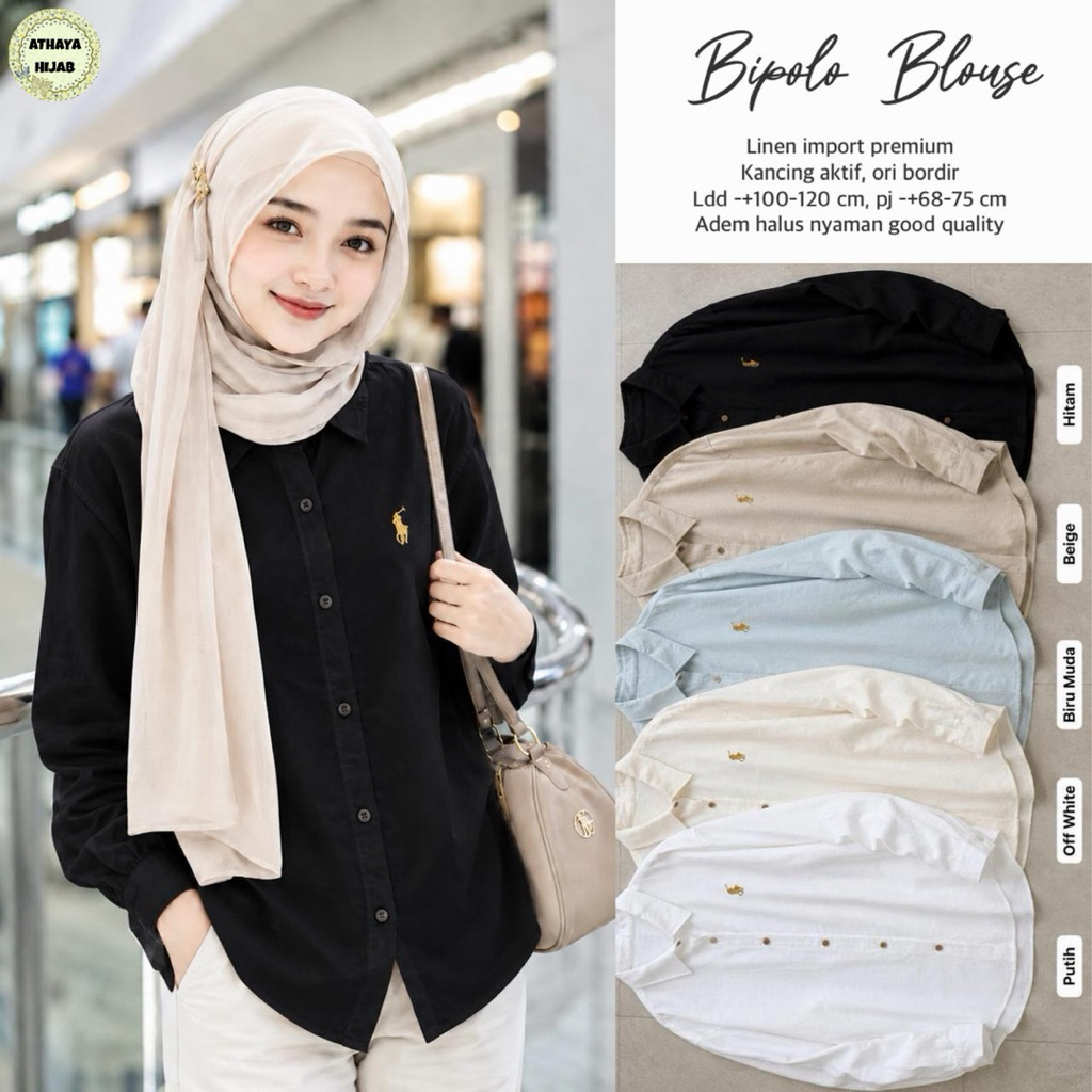 Bipala Blouse Linen Import HQ Baju Wanita by Athaya