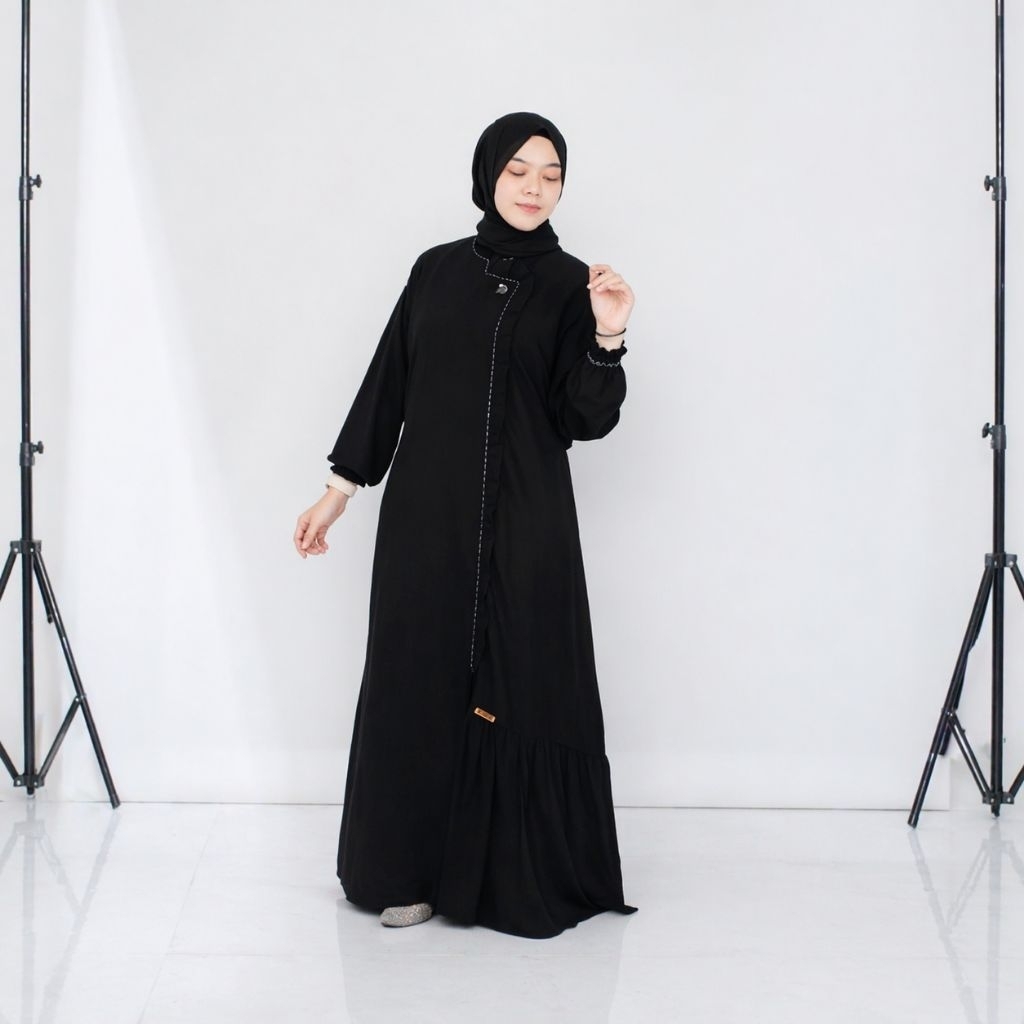 Gamis Jetblack IZMA full hitam mix payet pasir terbaru