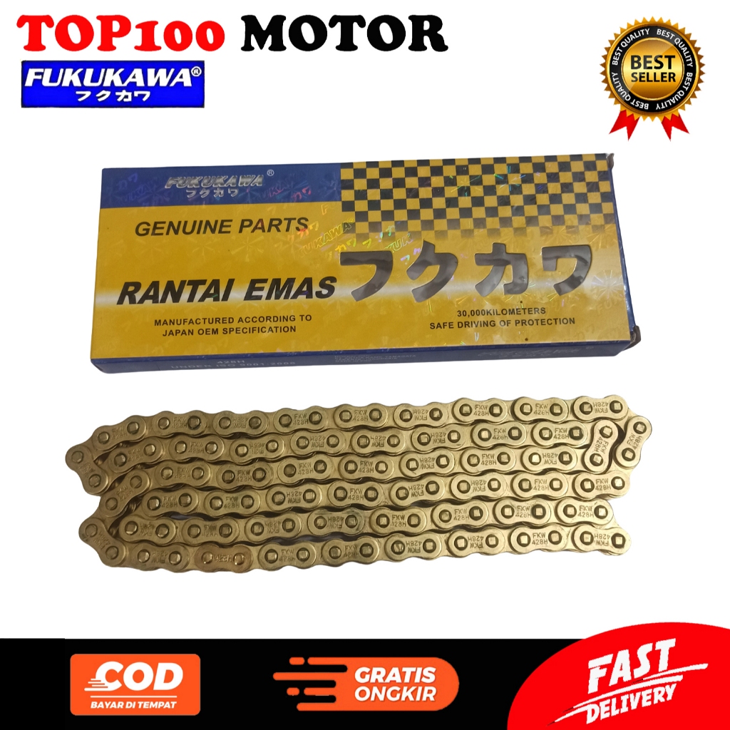 FUKUKAWA RANTAI RACING GOLD 128 MATA. RANTAI WARNA EMAS 428H UNIVERSAL SEMUA MOTOR